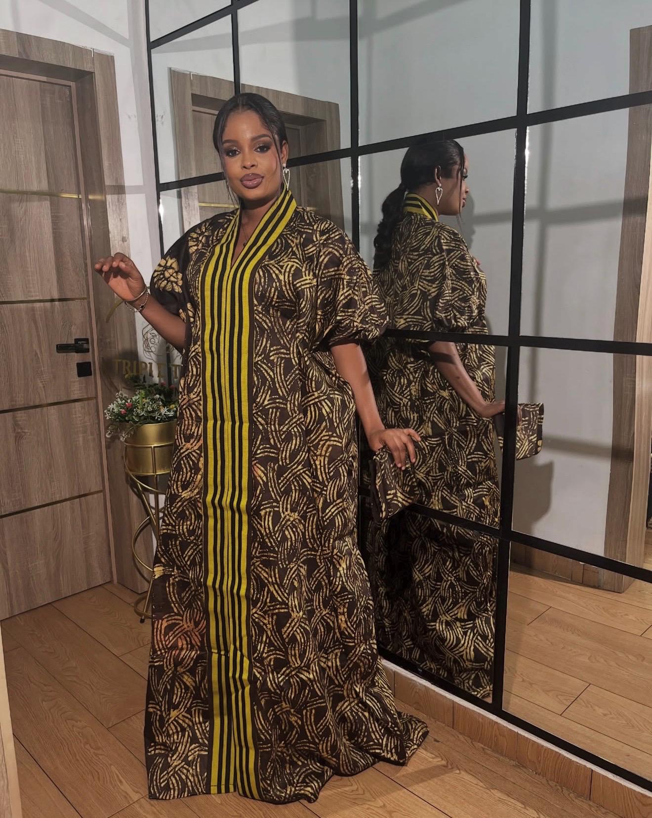 Handmade African Adire Batik Kaftan Dress | Nigerian Boubou