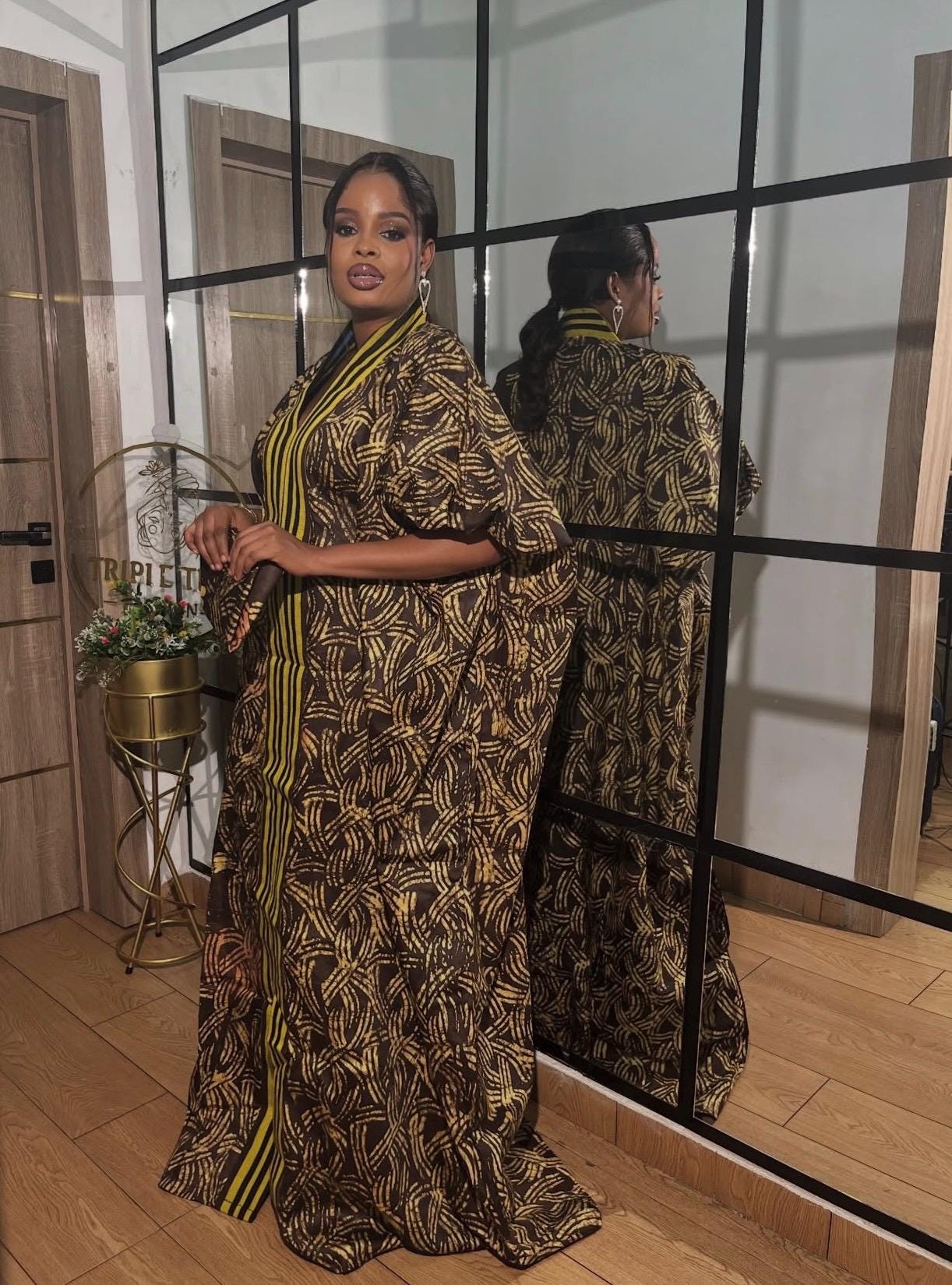 Handmade African Adire Batik Kaftan Dress | Nigerian Boubou