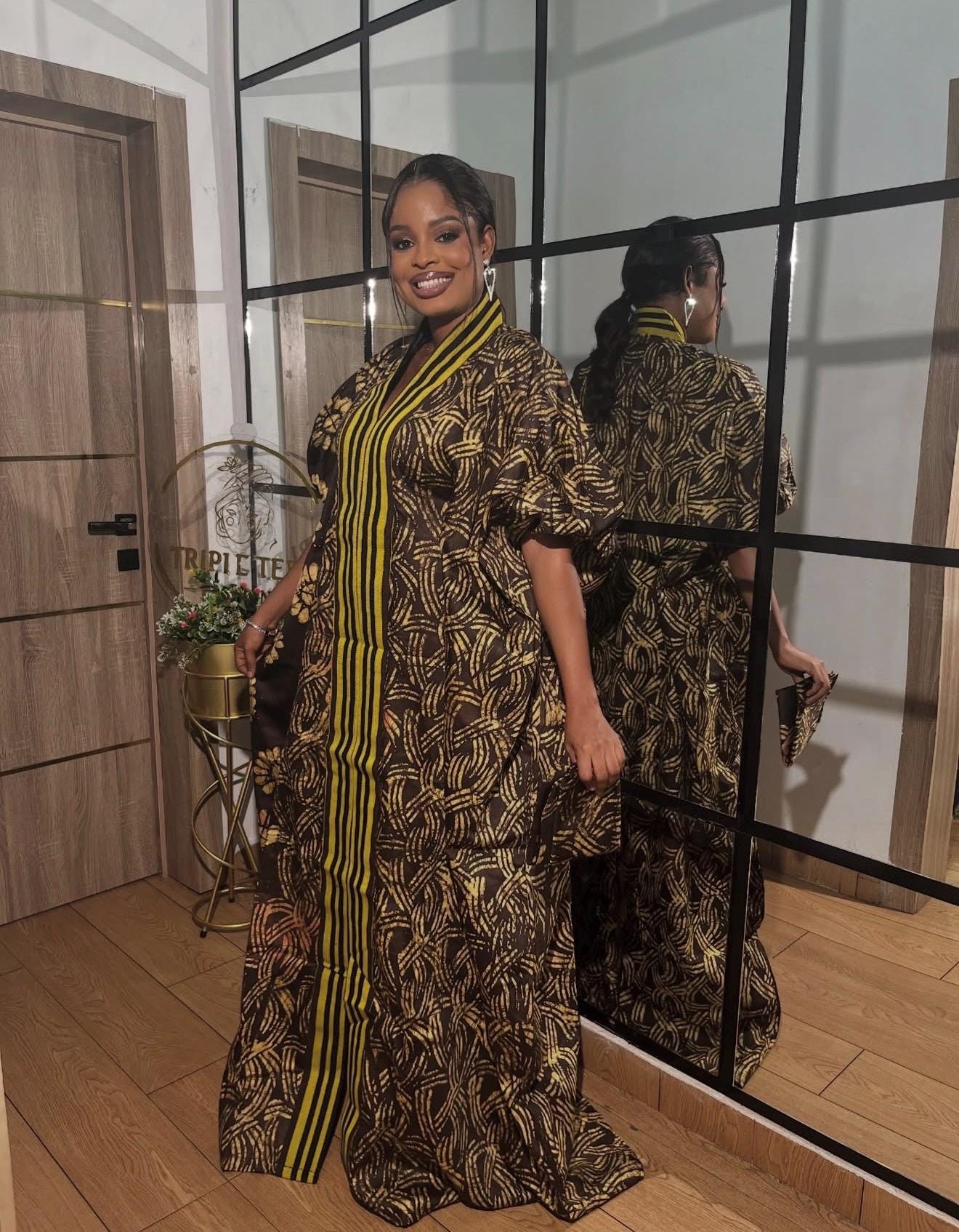 Handmade African Adire Batik Kaftan Dress | Nigerian Boubou