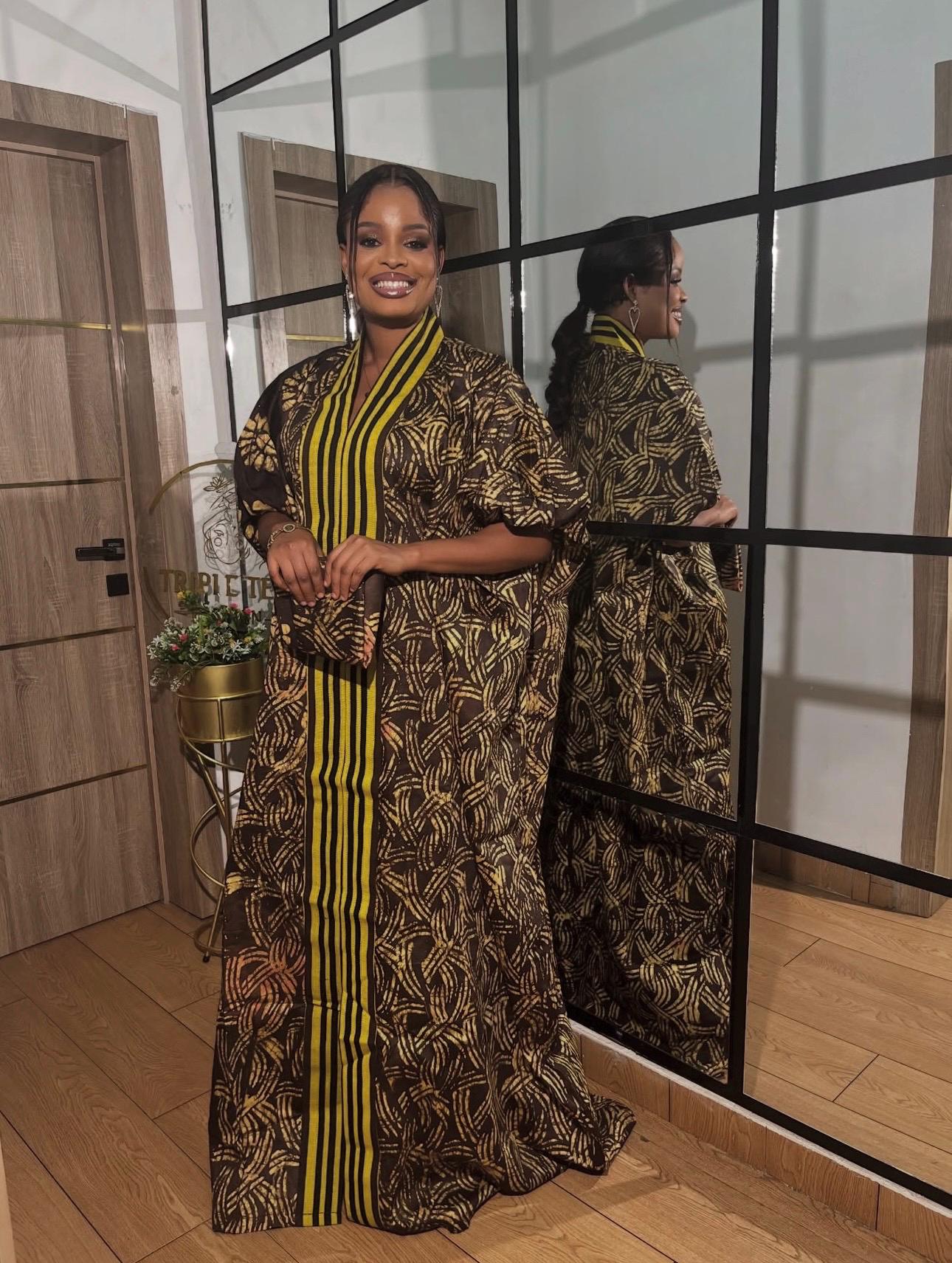 Handmade African Adire Batik Kaftan Dress | Nigerian Boubou
