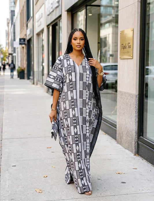Authentic Akwete Boubou Dress with Scarf | African Kaftan, Traditional Nigerian Wear