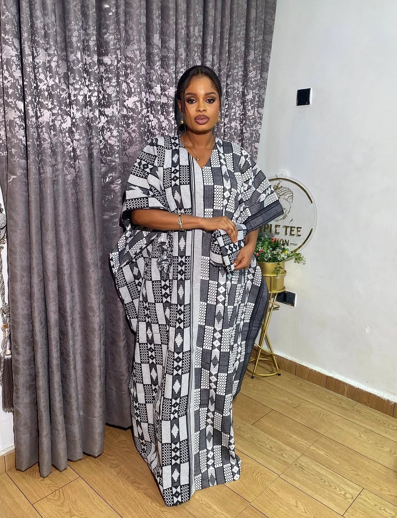 Authentic Akwete Boubou Dress with Scarf | African Kaftan, Traditional Nigerian Wear