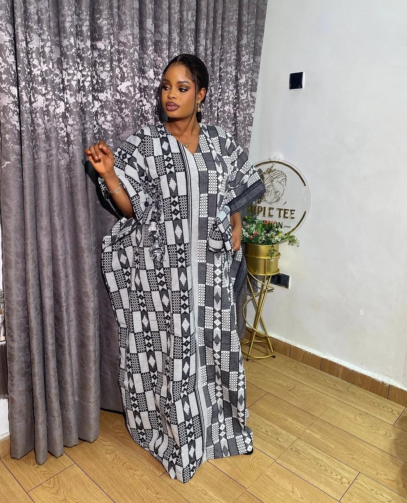Authentic Akwete Boubou Dress with Scarf | African Kaftan, Traditional Nigerian Wear