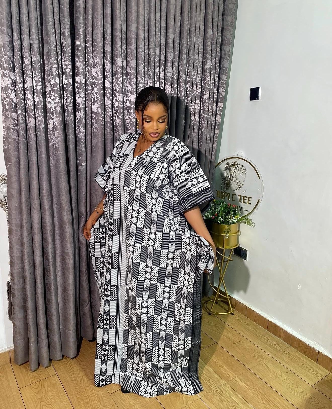 Authentic Akwete Boubou Dress with Scarf | African Kaftan, Traditional Nigerian Wear