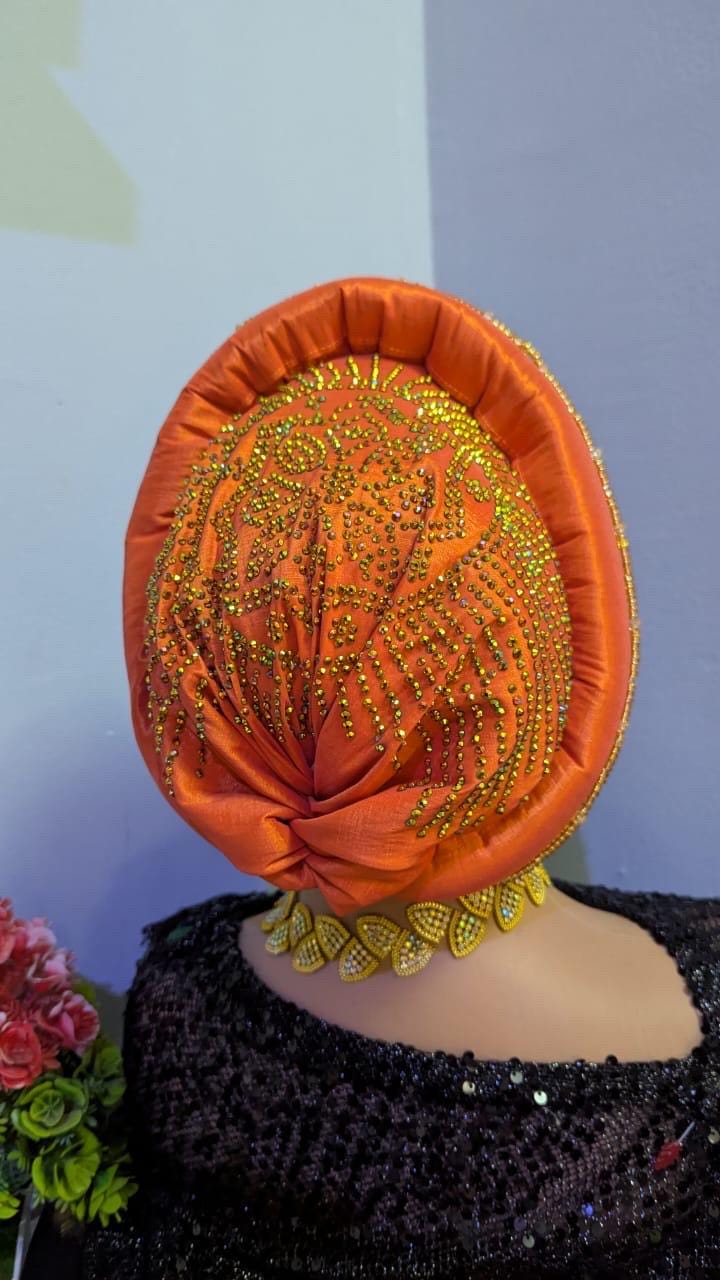 Duchess Silk Turban Hat| Hand beaded | Pre-tied African Headwrap