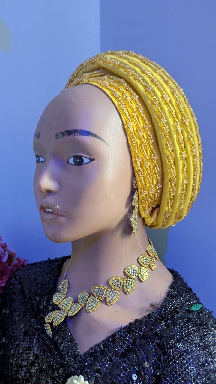 Duchess Silk Turban Hat| Hand beaded | Pre-tied African Headwrap