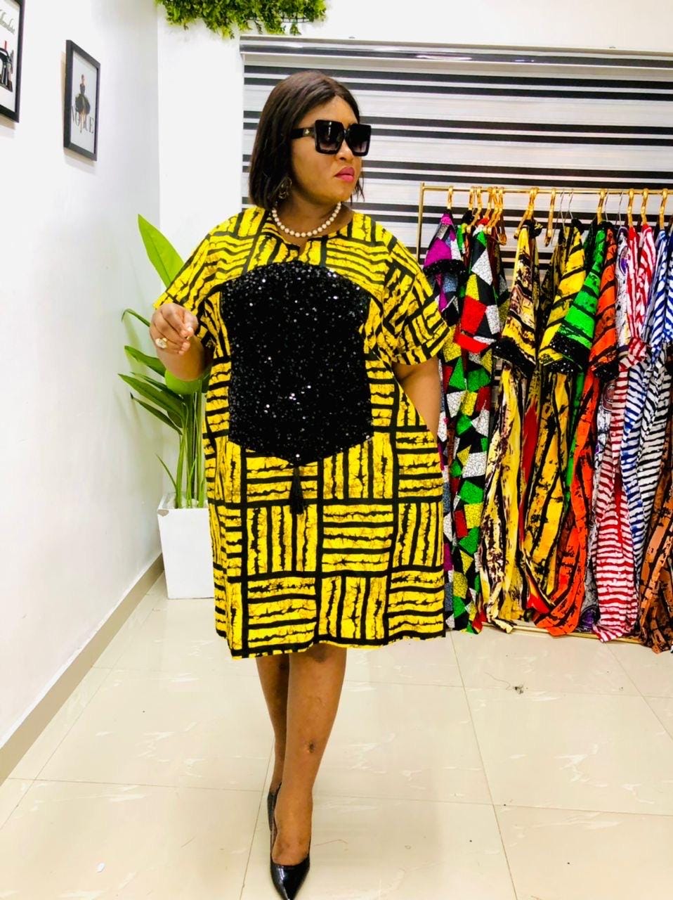 African Ankara short Dress | Nigerian Boubou Kaftan, Cotton