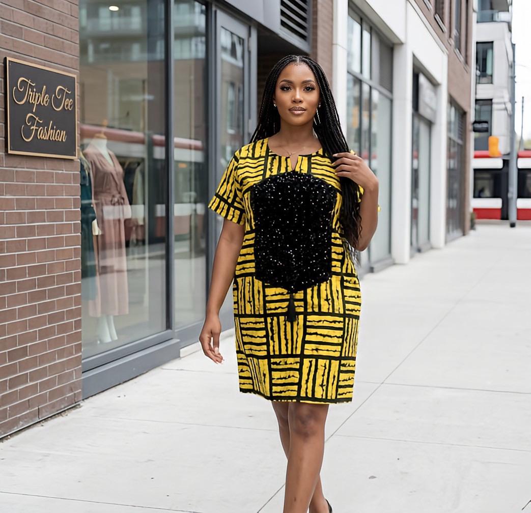 African Ankara short Dress | Nigerian Boubou Kaftan, Cotton