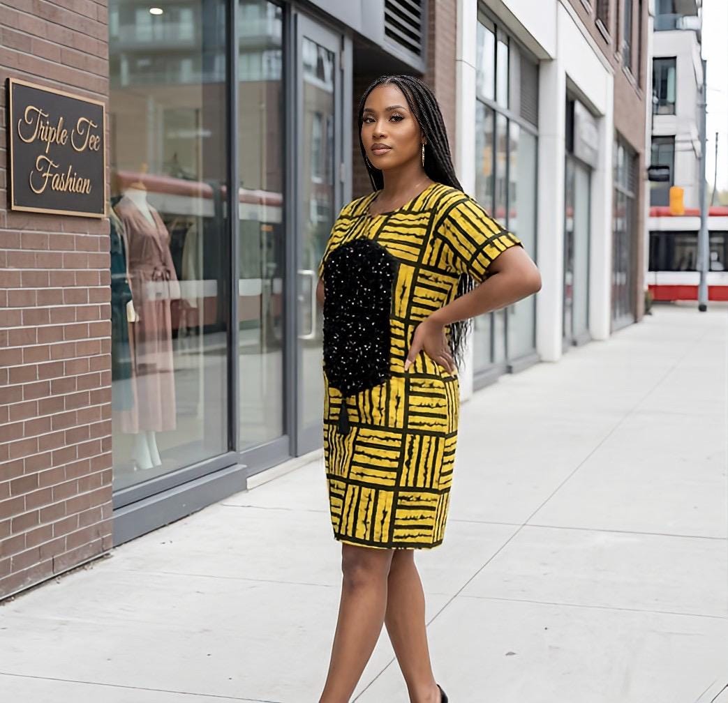 African Ankara short Dress | Nigerian Boubou Kaftan, Cotton