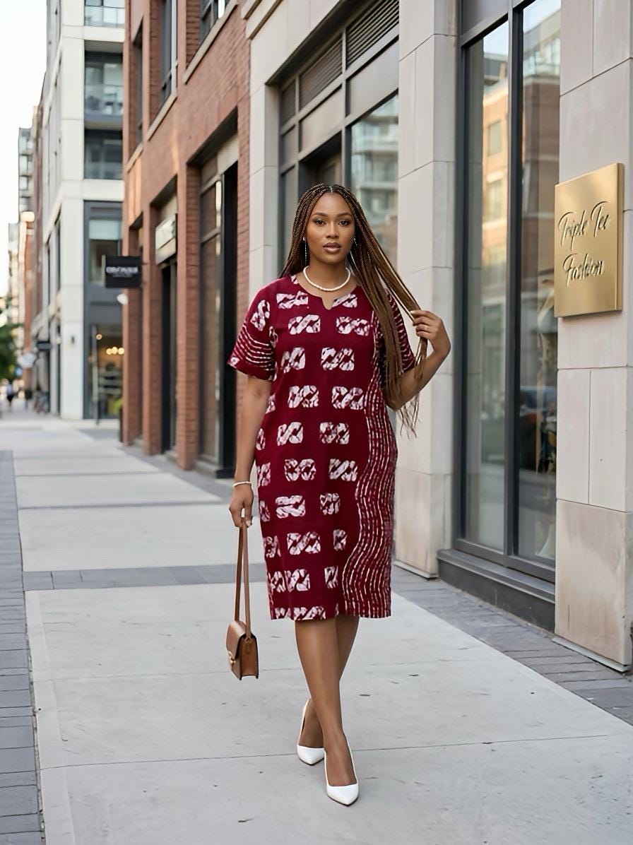 African Ankara short Dress | Nigerian Boubou Kaftan, Cotton