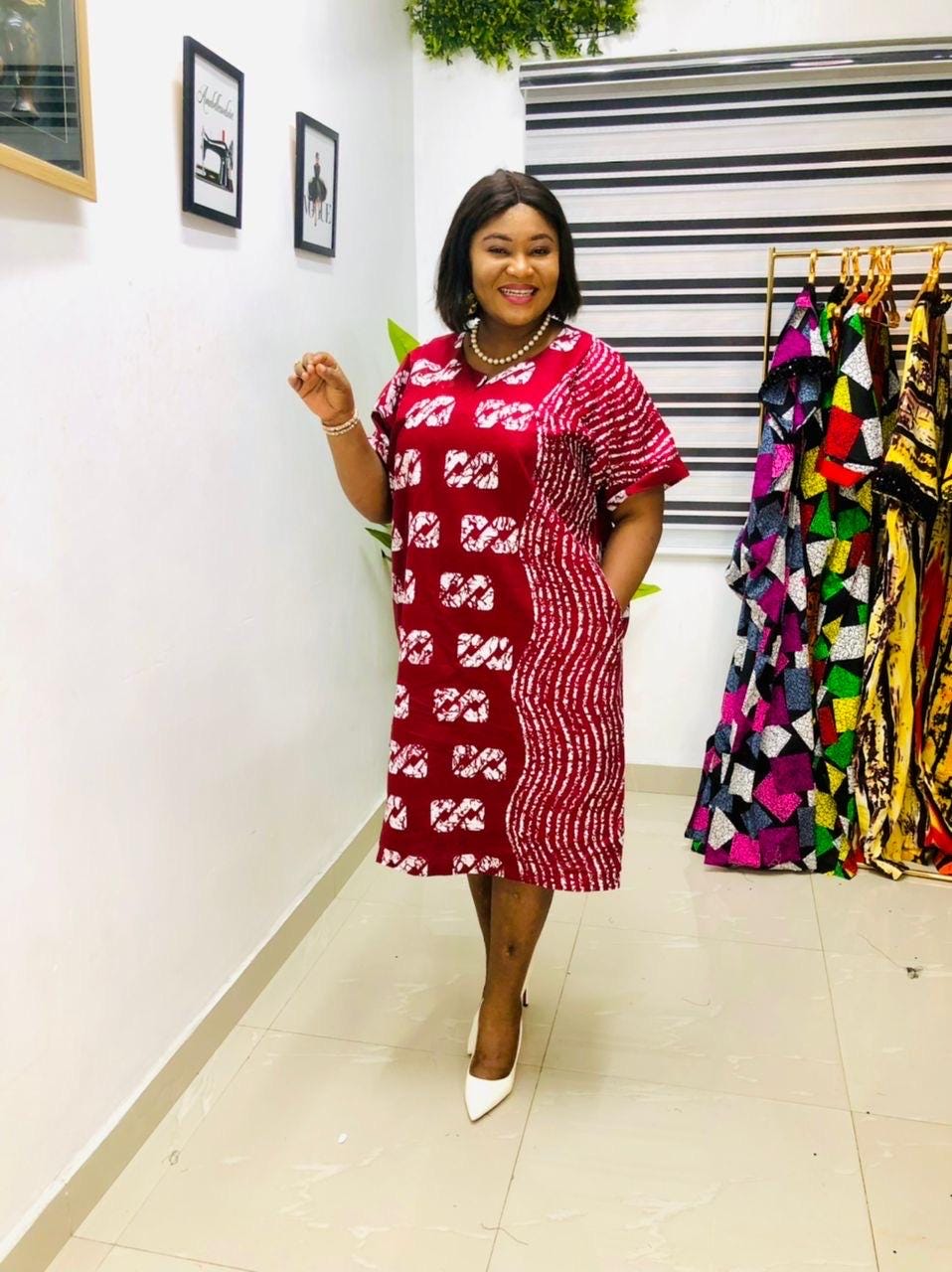 African Ankara short Dress | Nigerian Boubou Kaftan, Cotton