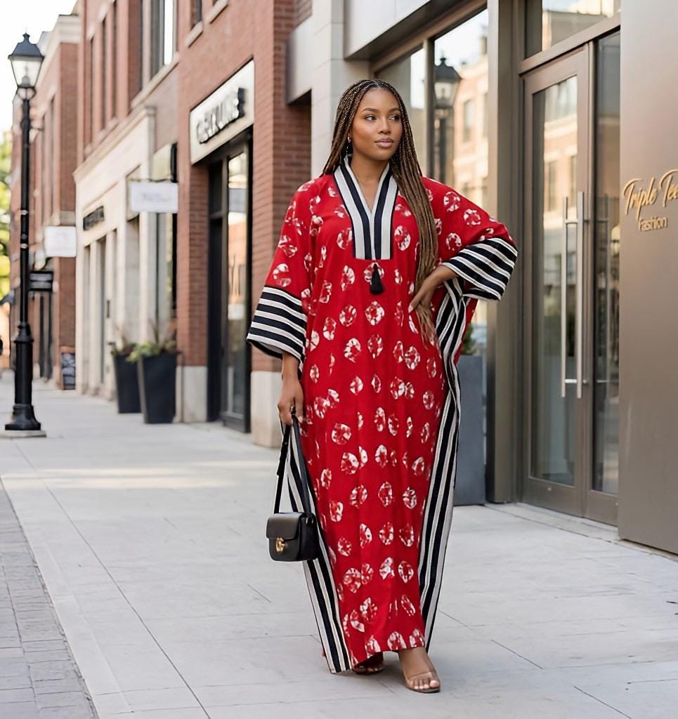 Handmade Ankara Brocade Kaftan Dress | African Print Boubou with Headtie