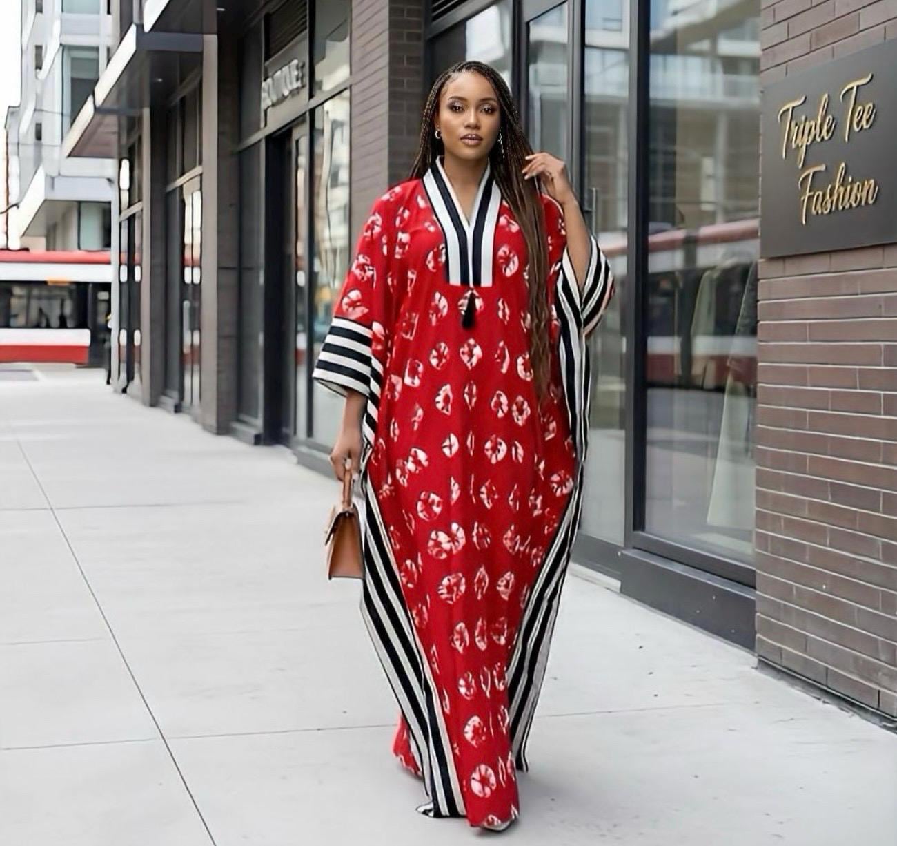 Handmade Ankara Brocade Kaftan Dress | African Print Boubou with Headtie