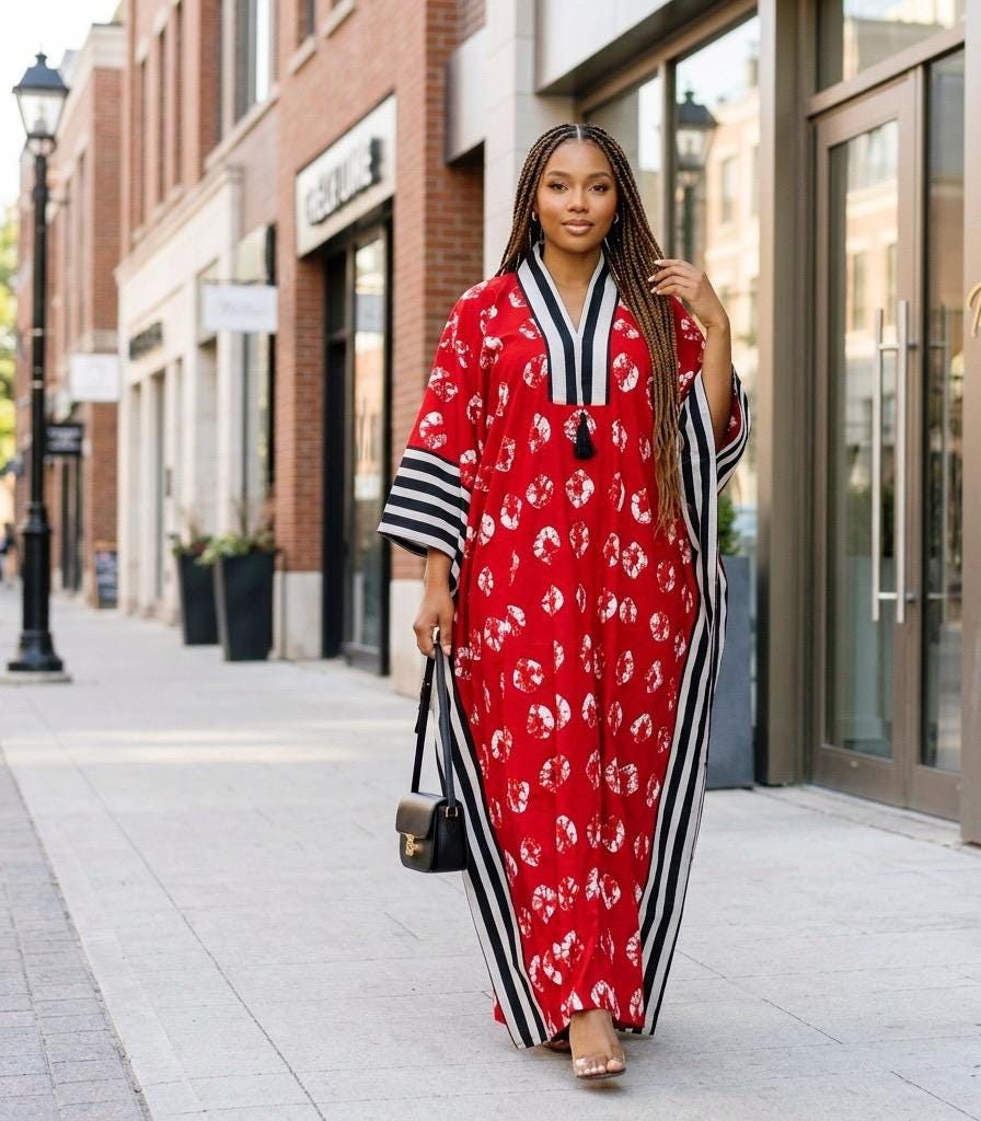 Handmade Ankara Brocade Kaftan Dress | African Print Boubou with Headtie