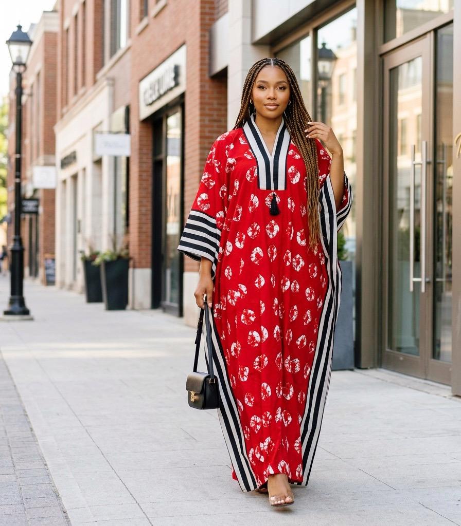 Handmade Ankara Brocade Kaftan Dress | African Print Boubou with Headtie