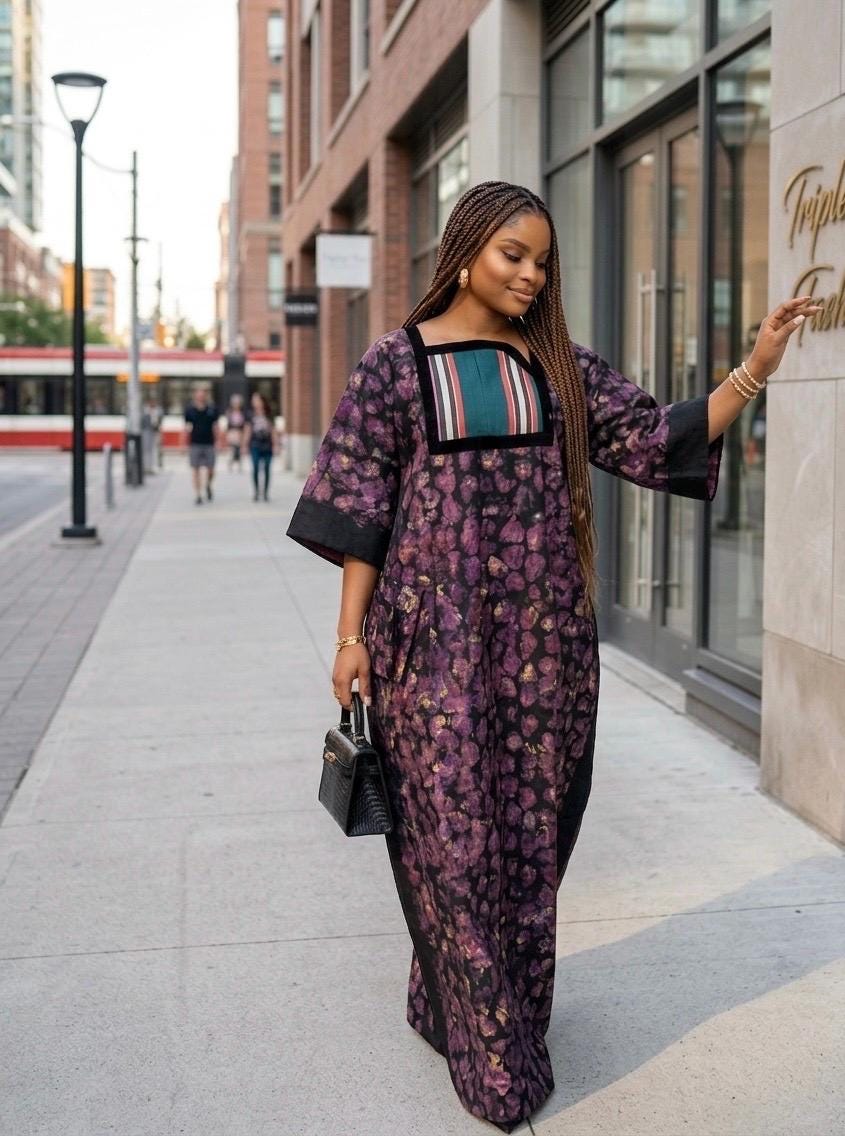 Handmade Adire Cotton Brocade Boubou | Traditional Nigerian Kaftan Dress