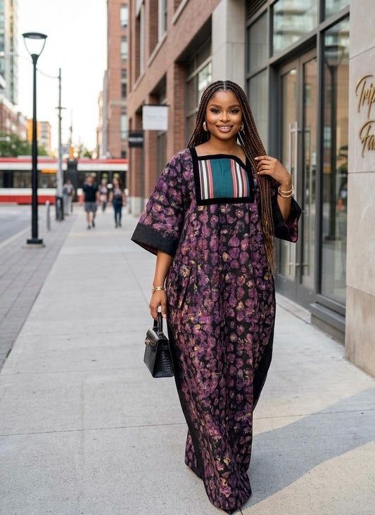 Handmade Adire Cotton Brocade Boubou | Traditional Nigerian Kaftan Dress