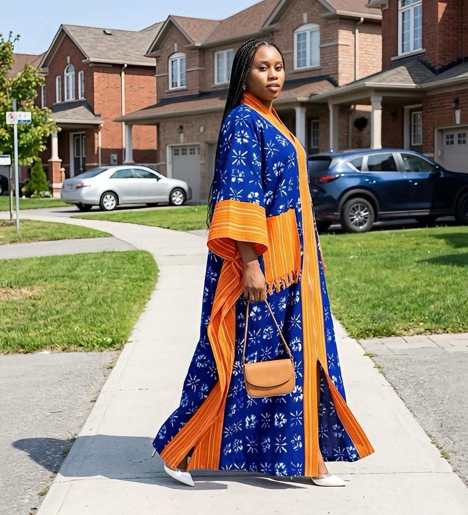 Handmade Ankara Brocade Kaftan Dress | African Print Boubou with Headtie