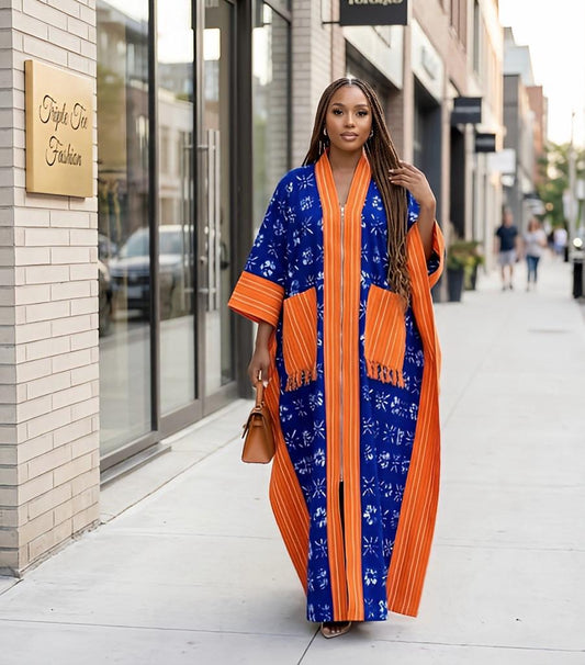 Handmade Ankara Brocade Kaftan Dress | African Print Boubou with Headtie