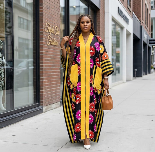 Handmade Ankara Brocade Kaftan Dress | African Print Boubou with Headtie