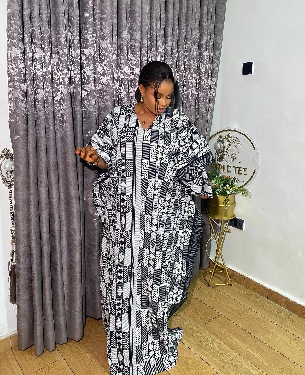 Authentic Akwete Boubou Dress with Scarf | African Kaftan, Traditional Nigerian Wear