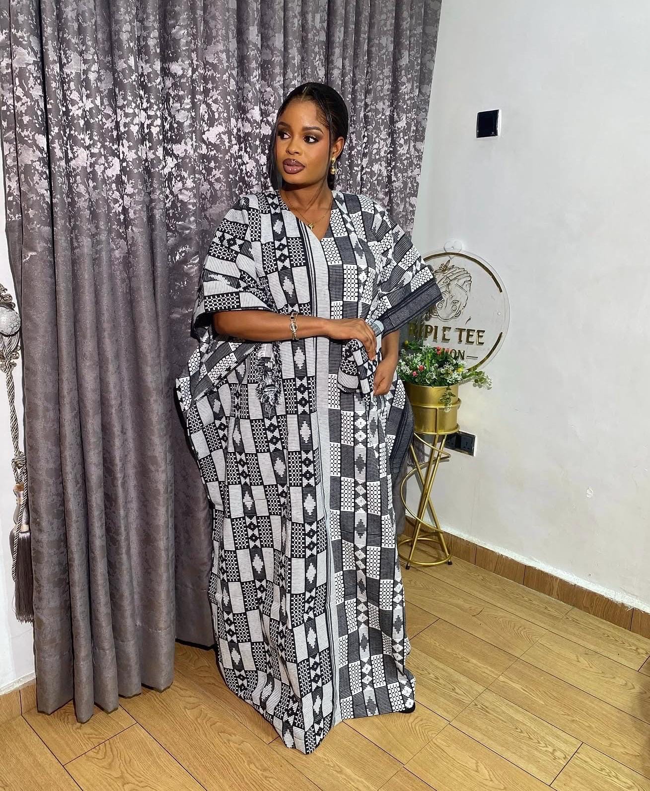 Authentic Akwete Boubou Dress with Scarf | African Kaftan, Traditional Nigerian Wear