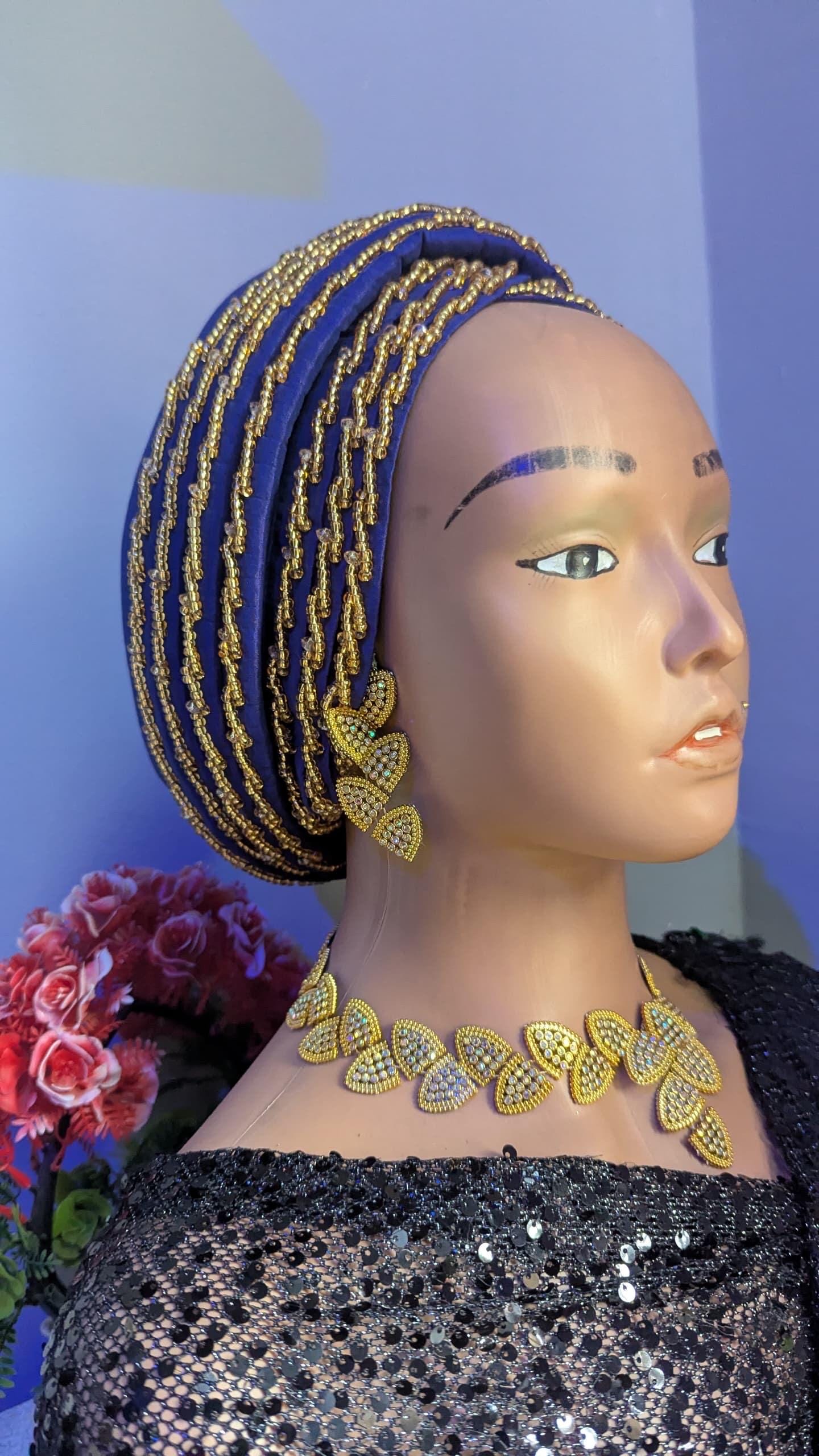 Duchess Silk Turban Hat| Hand beaded | Pre-tied African Headwrap