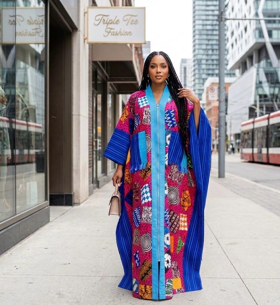 Handmade Ankara Brocade Kaftan Dress | African Print Boubou with Headtie