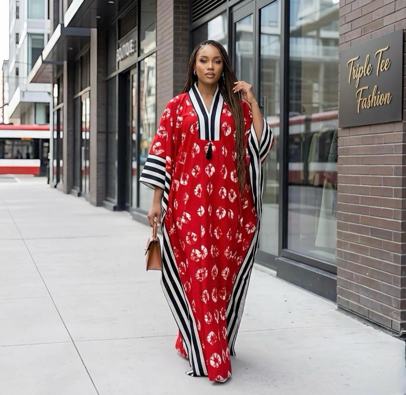 Handmade Ankara Brocade Kaftan Dress | African Print Boubou with Headtie