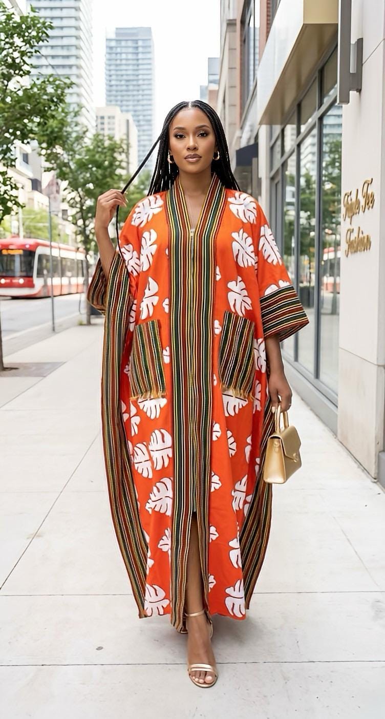 Handmade Ankara Brocade Kaftan Dress | African Print Boubou with Headtie