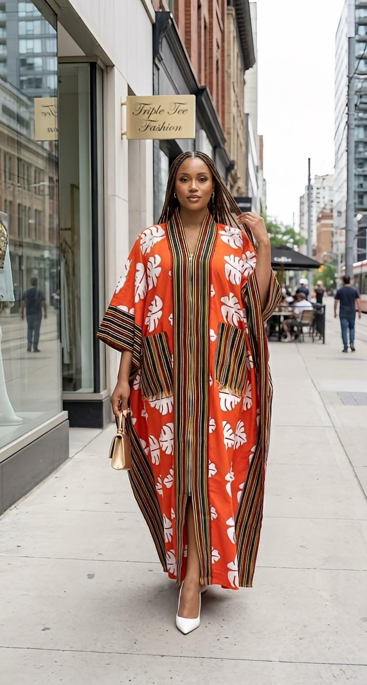 Handmade Ankara Brocade Kaftan Dress | African Print Boubou with Headtie