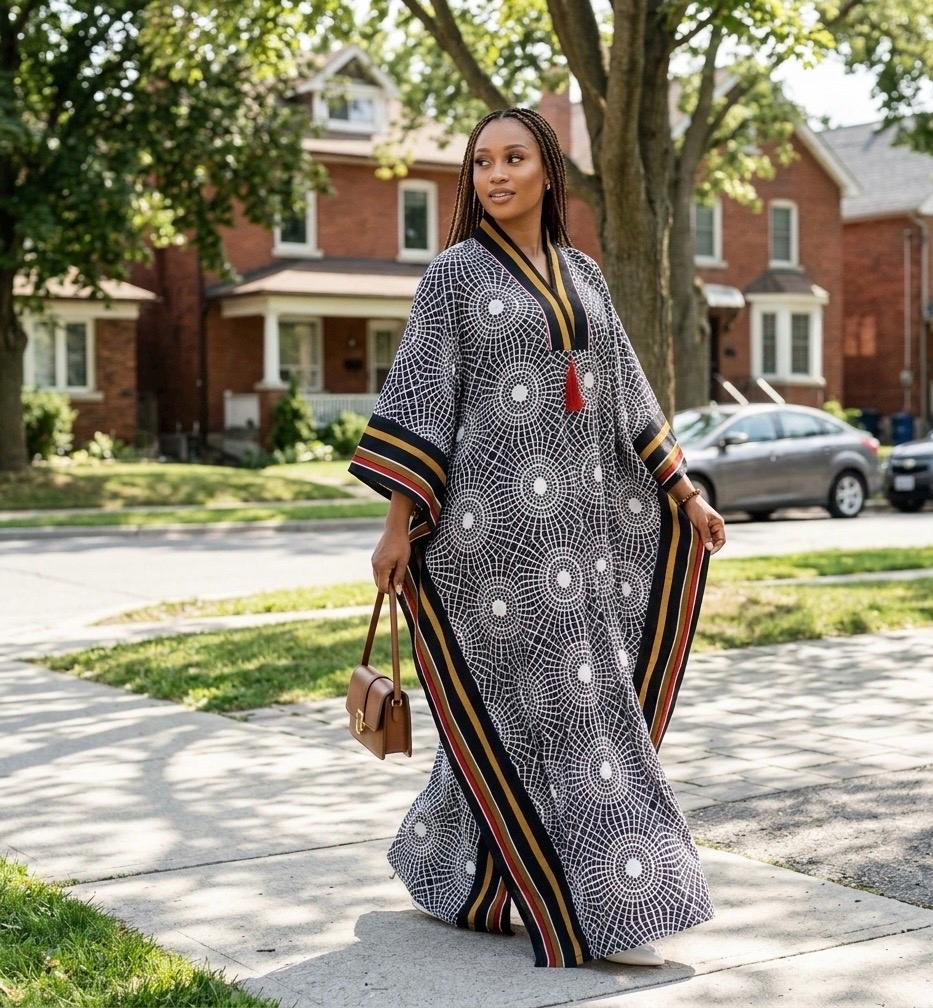 Handmade Ankara Brocade Kaftan Dress | African Print Boubou with Headtie
