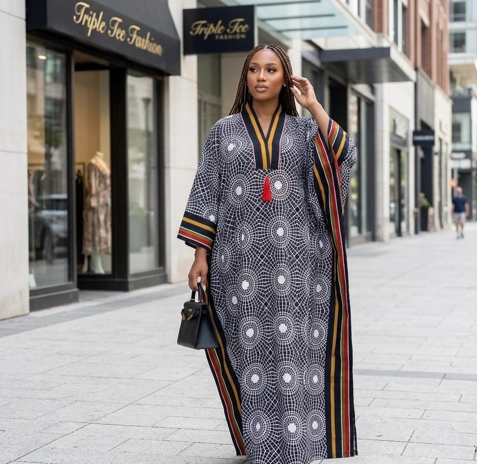Handmade Ankara Brocade Kaftan Dress | African Print Boubou with Headtie
