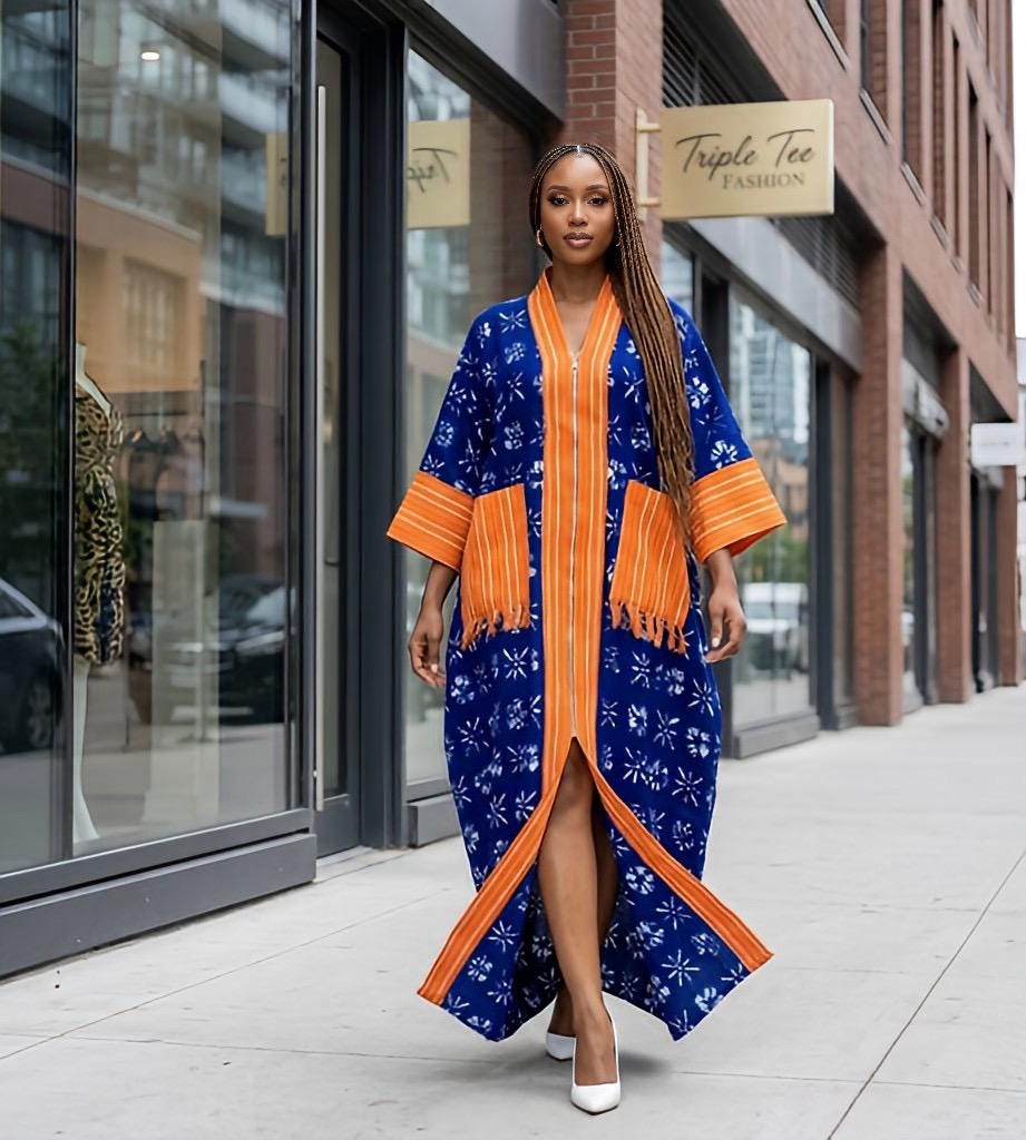 Handmade Ankara Brocade Kaftan Dress | African Print Boubou with Headtie