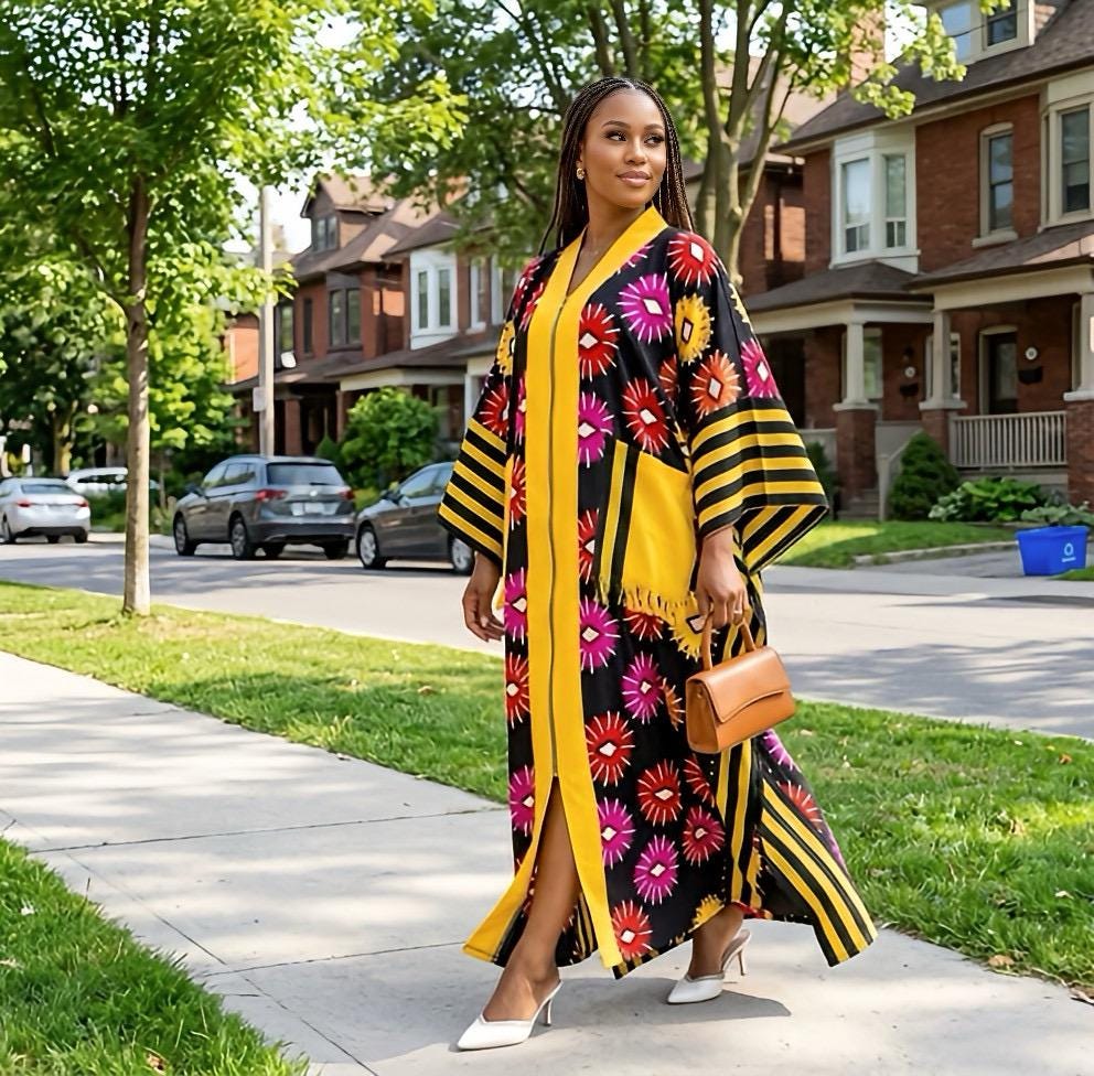Handmade Ankara Brocade Kaftan Dress | African Print Boubou with Headtie