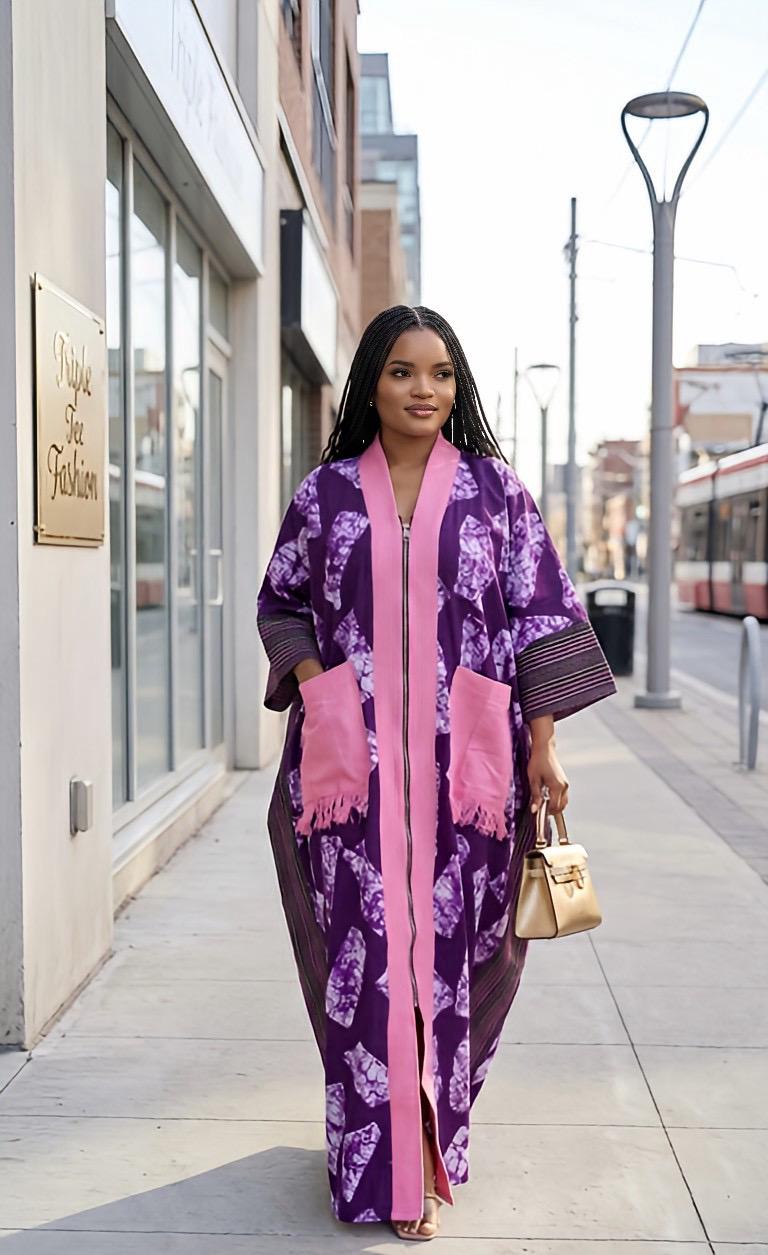 Handmade Ankara Brocade Kaftan Dress | African Print Boubou with Headtie