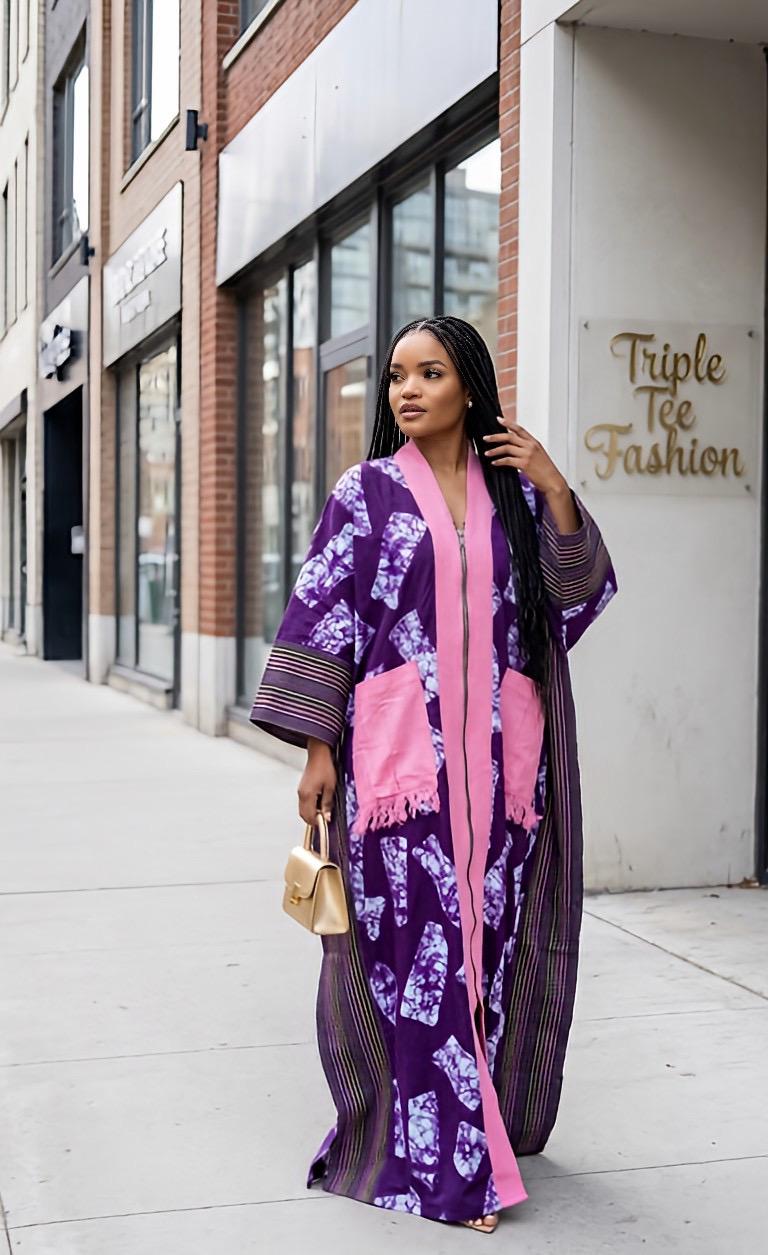 Handmade Ankara Brocade Kaftan Dress | African Print Boubou with Headtie