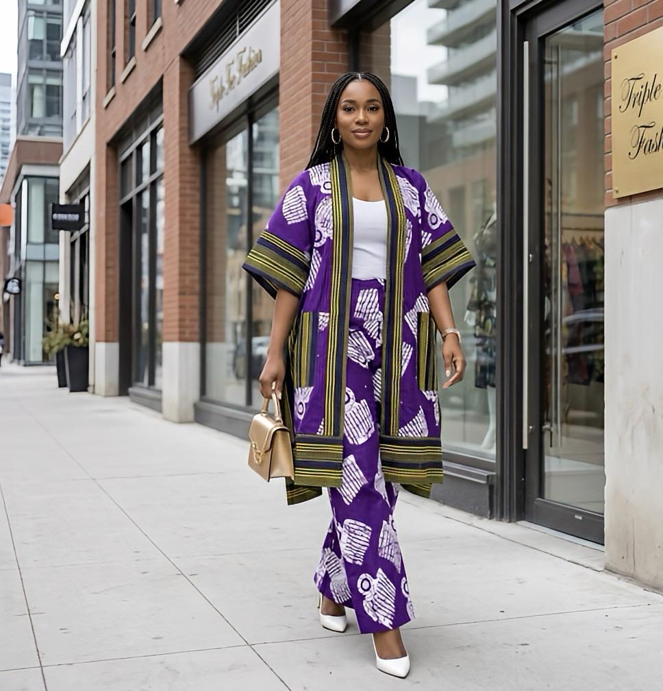 Ankara Kimono & Aso Oke Pants Set | African Style