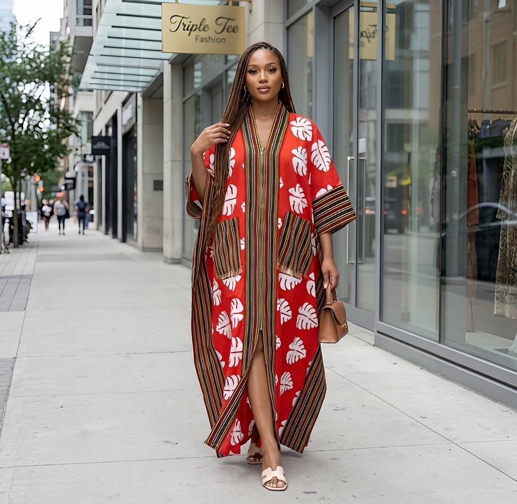 Handmade Ankara Brocade Kaftan Dress | African Print Boubou with Headtie