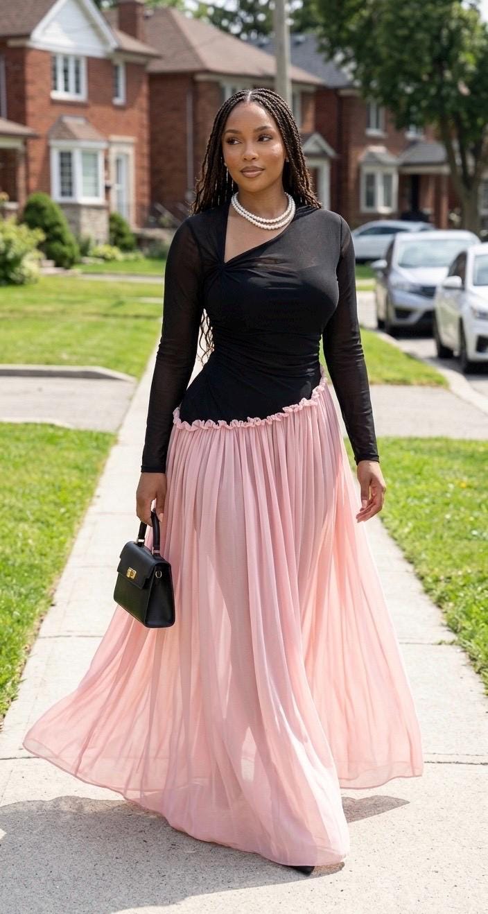 Elegant Transparent Mesh Maxi Dress| Sheer Long Sleeve Dress | Waist Snatching Evening Dress | Modest Glam Dress