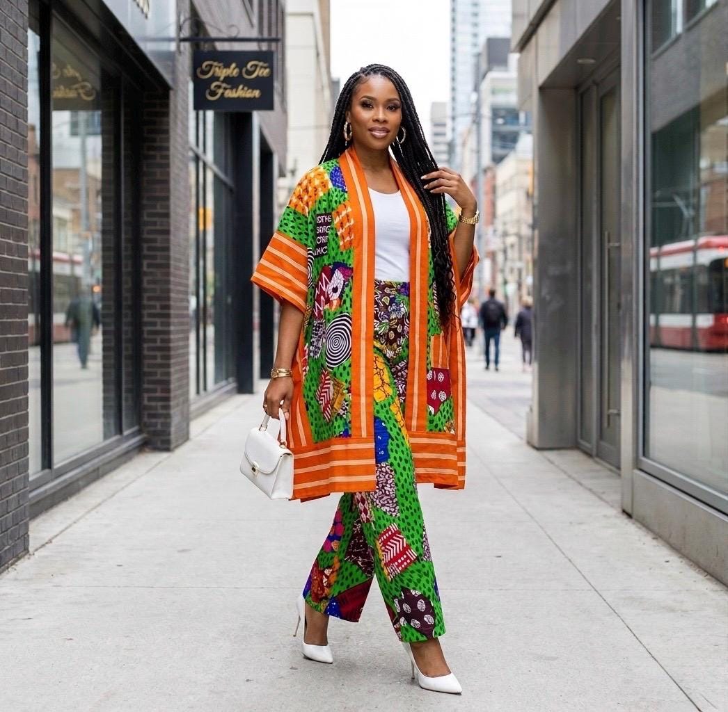 Ankara Kimono & Aso Oke Pants Set | African Style