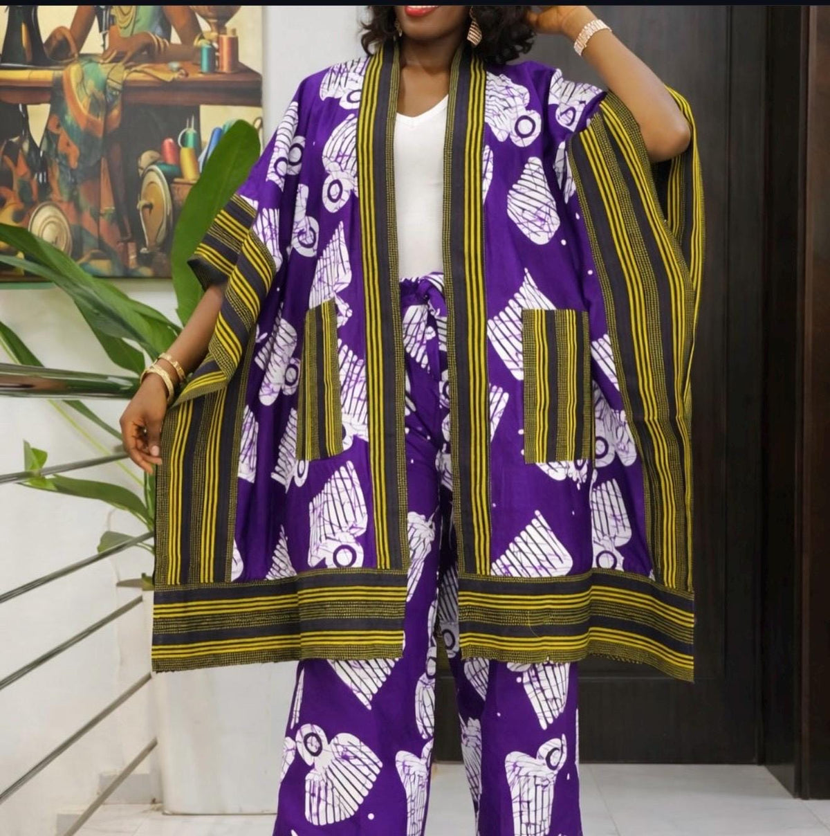 Ankara Kimono & Aso Oke Pants Set | African Style