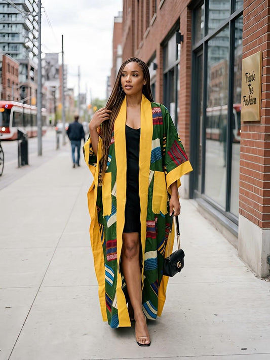 Handmade Ankara Kaftan Dress | African Print Cotton Boubou with Headtie