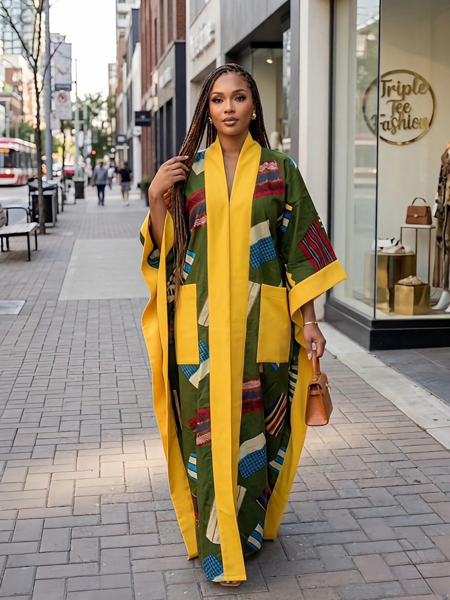Handmade Ankara Kaftan Dress | African Print Cotton Boubou with Headtie