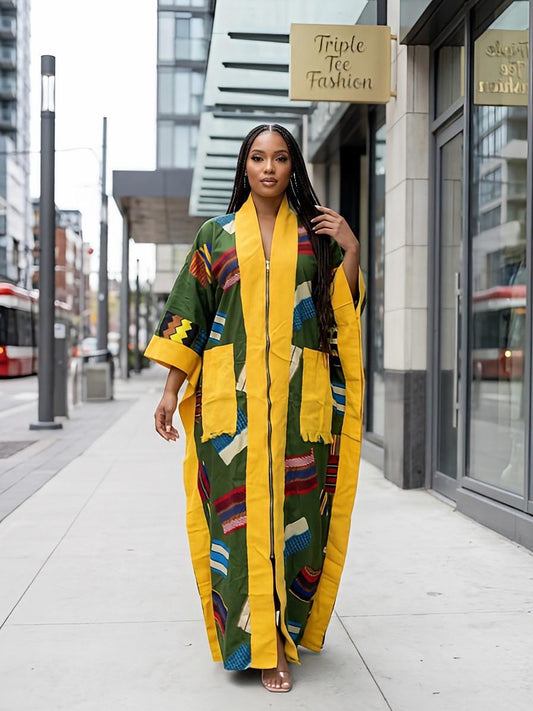 Handmade Ankara Kaftan Dress | African Print Cotton Boubou with Headtie