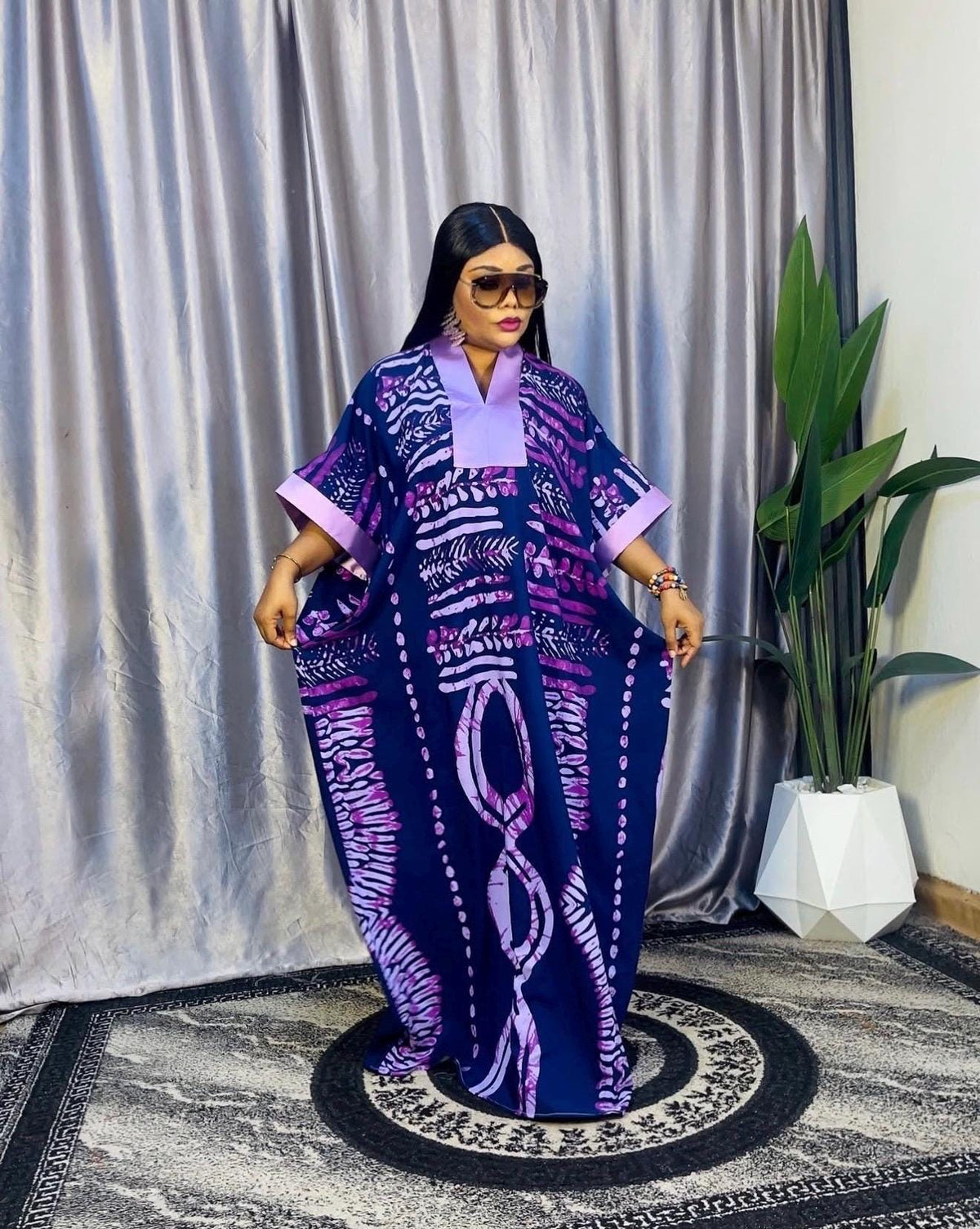 African Print Crepe Kaftan Dress | Nigerian Boubou, Plus Size