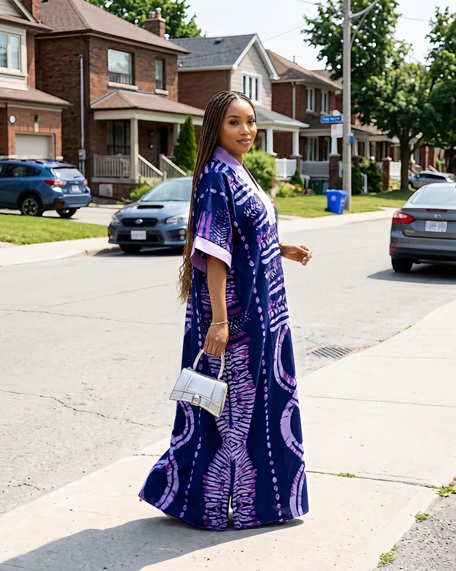 African Print Crepe Kaftan Dress | Nigerian Boubou, Plus Size