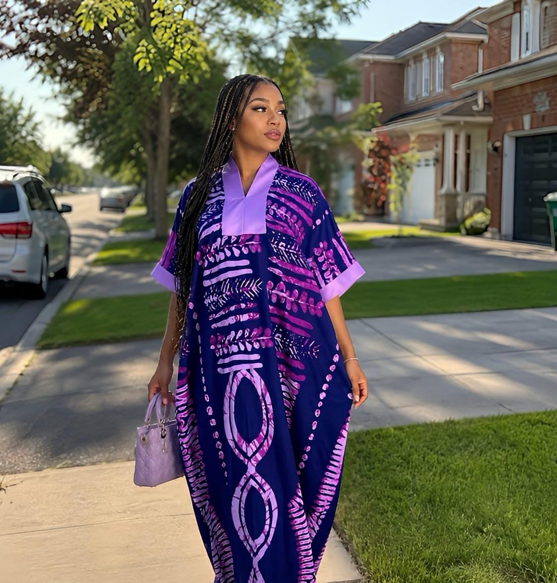 African Print Crepe Kaftan Dress | Nigerian Boubou, Plus Size