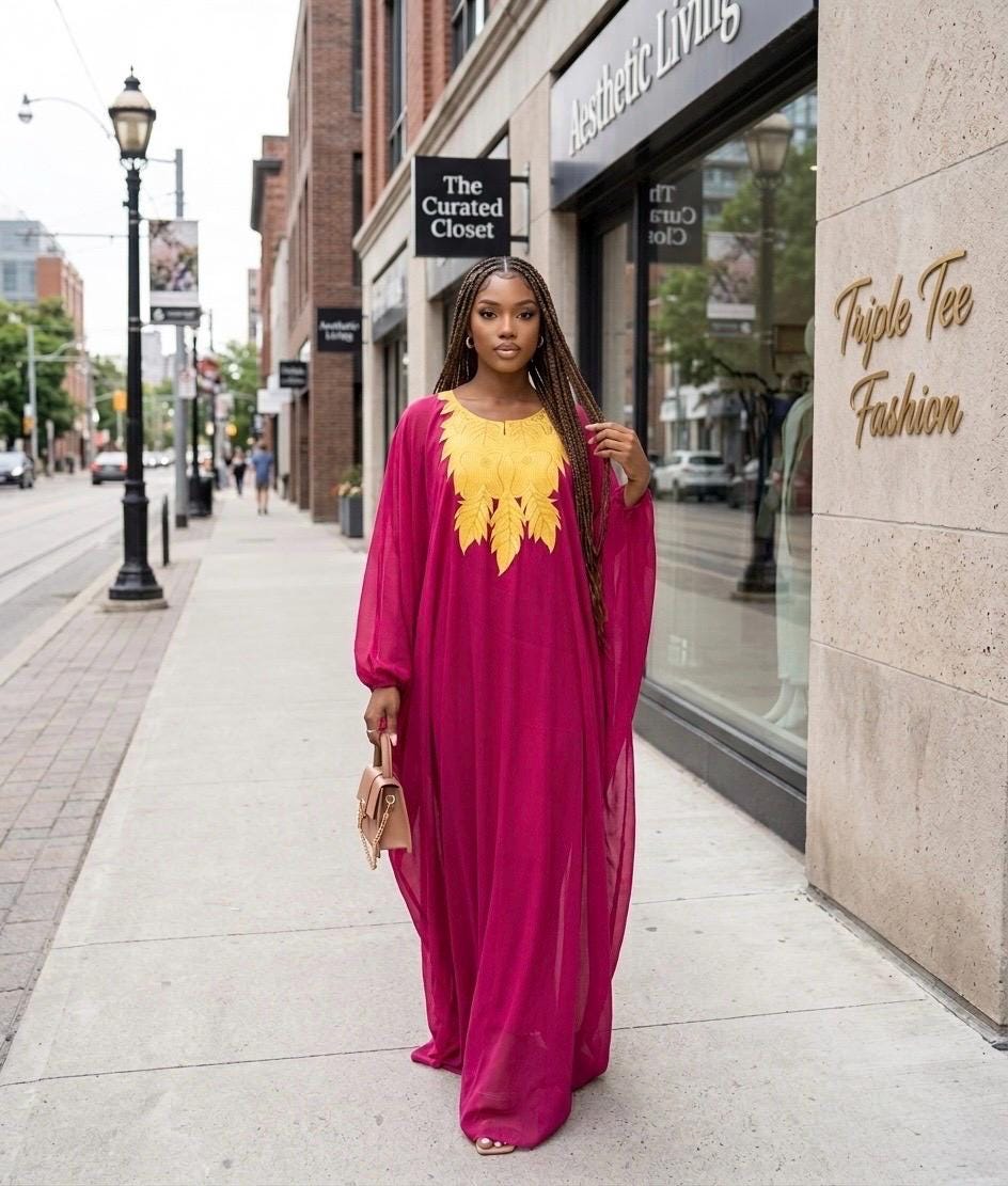 Embroidered African Kaftan Dress | Organdy Bubu, One Size
