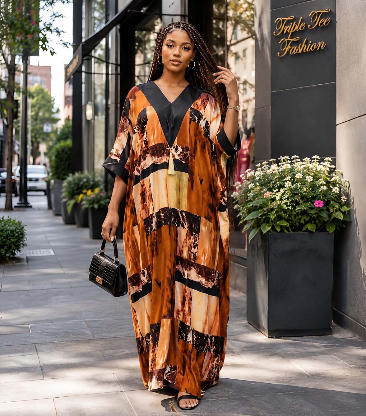 African Print Crepe Kaftan Dress | Nigerian Boubou, Plus Size